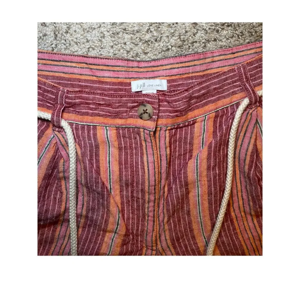 J. Jill - Linen Multi-colored Striped Shorts with Adjustable Belt